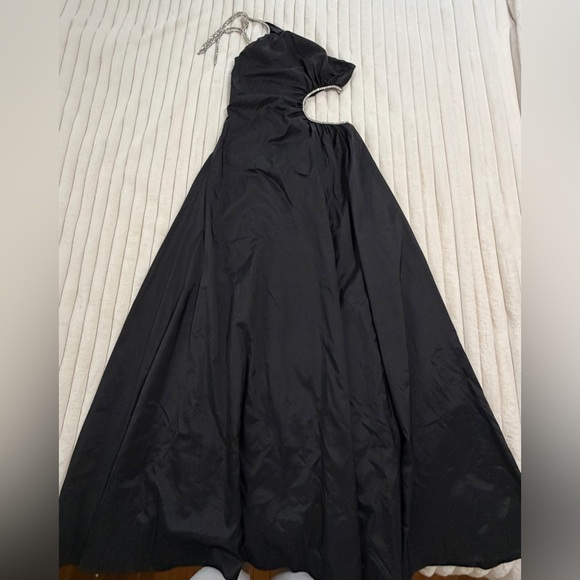 STAUD Black One-Shoulder Evening Gown with Rhinestone Halter - Picture 2 of 8